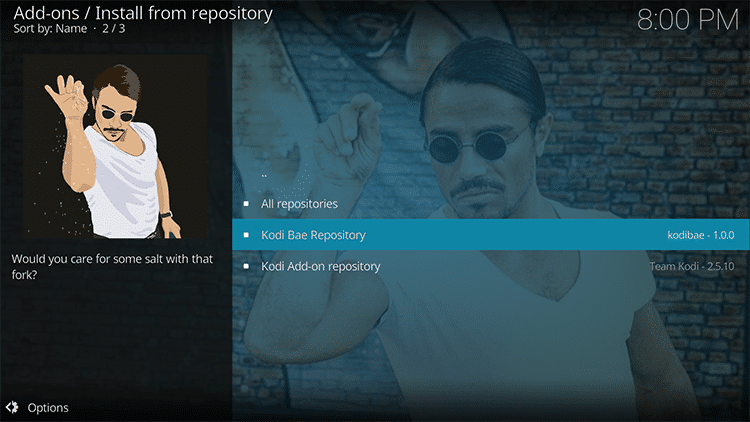 Klik pada Repositori Kodi Bae