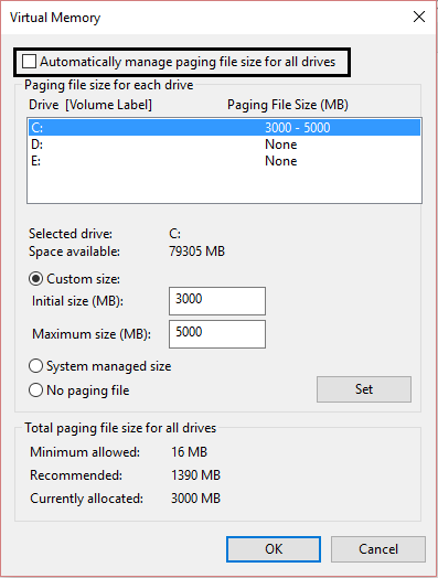 modificați dimensiunea fișierului de paginare