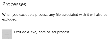cliquez sur Exclure un processus .exe, .com ou .scr
