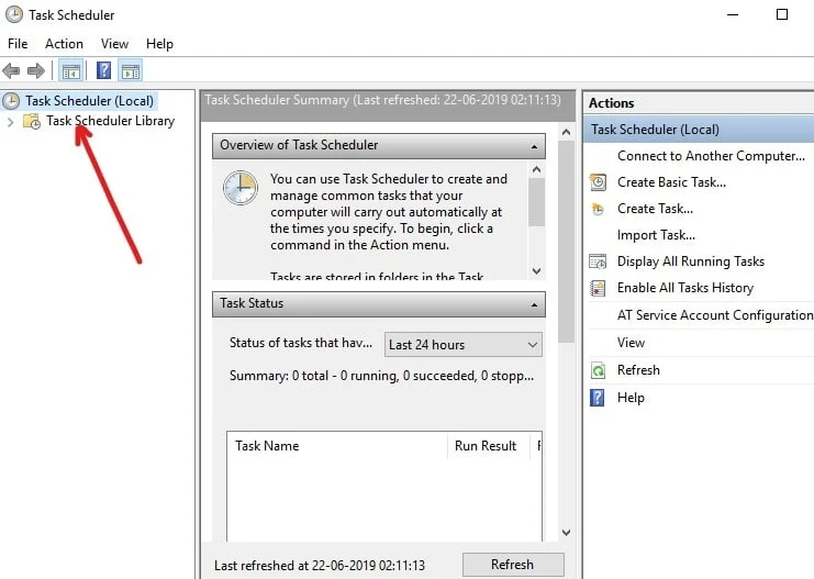 Sur le côté gauche du Planificateur de tâches, cliquez sur Bibliothèque du Planificateur de tâches / Antimalware Service Executable High CPU Usage [RESOLU]