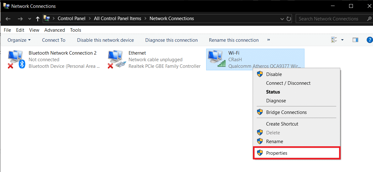 Faceți clic dreapta pe rețeaua dvs. activă (Ethernet sau WiFi) și selectați Proprietăți