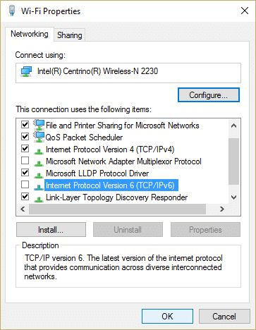 debifați Internet Protocol Version 6 (TCP IPv6)