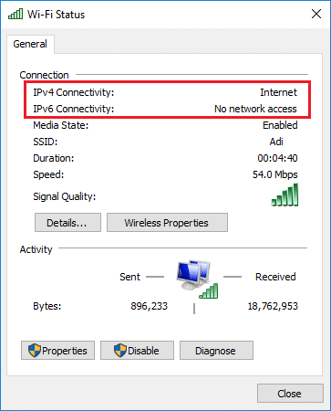 Remediați IPv6 care nu afișează acces la internet pe Windows 10