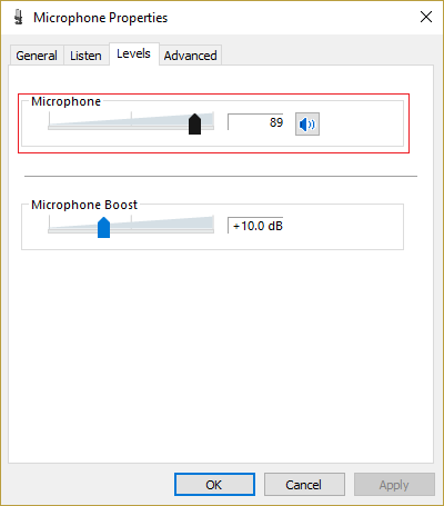 Aumente o volume para um valor mais alto (por exemplo, 80 ou 90) usando o controle deslizante