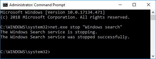 Deshabilite la búsqueda de Windows usando el comando cmd