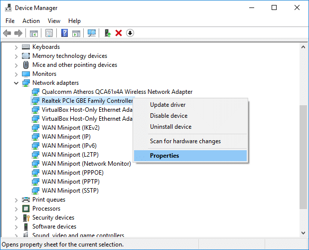 Haga clic derecho en su dispositivo Ethernet y seleccione Propiedades