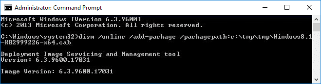 Instale Windows8.1-KB2999226-x64.msu
