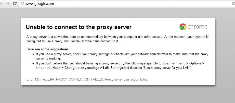Correction de l'impossibilité de se connecter au serveur proxy, code d'erreur 130