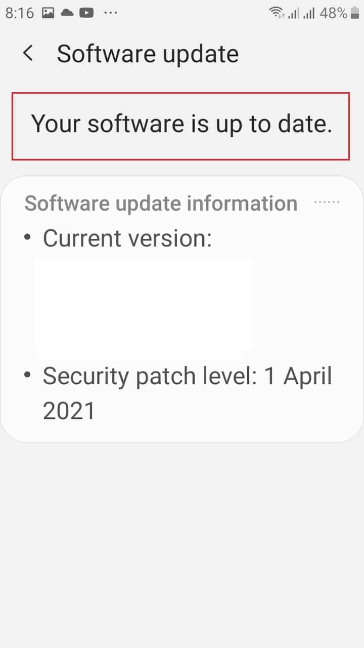 Samsung 모바일에서 소프트웨어가 최신 상태입니다.