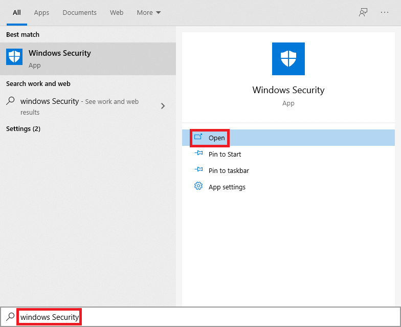 Windows 安全的開始菜單搜索結果。如何修復 Origin 打不開