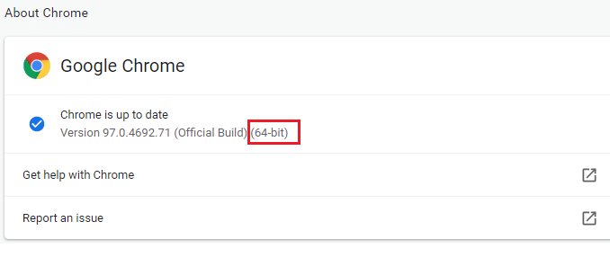 이제 Chrome 버전 이후에 64비트로 작성되었는지 확인합니다.