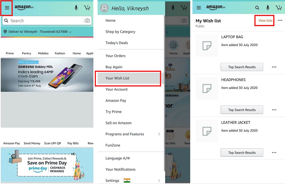 Dari layar yang muncul, temukan opsi bernama "Lihat daftar". | Bagaimana Menemukan Daftar Keinginan Amazon Seseorang?