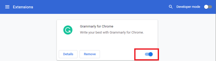 Deaktivieren Sie schließlich die Erweiterung, die Sie deaktivieren möchten. Chrome-Profilfehler beheben