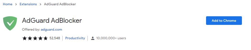 AdGuard ใน Chrome เว็บสโตร์