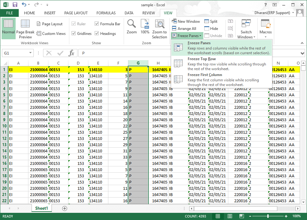 Jika Anda ingin membekukan kolom F, pilih kolom G dan ikuti langkah-langkah di bawah ini | Cara Membekukan Baris di Excel dan Membekukan Kolom di Excel