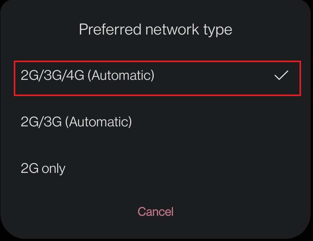 Wybierz opcję 2G/3G/4G (automatycznie) | napraw problemy z 4G na telefonach z Androidem