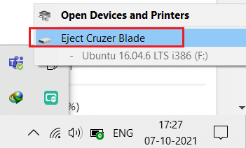 USB 장치를 마우스 오른쪽 버튼으로 클릭하고 USB 장치 꺼내기 옵션을 선택합니다. Windows 업데이트 설치 오류 0x8007012a 수정