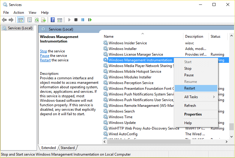 Перезапустите службу инструментария управления Windows.