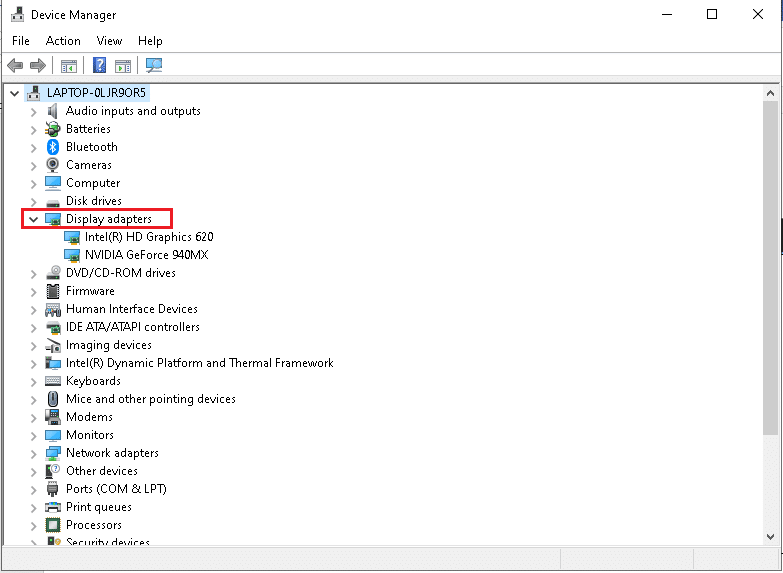 디스플레이 어댑터 옆에 있는 화살표를 클릭하여 확장합니다. Ntoskrnl.exe 높은 CPU 사용량 수정
