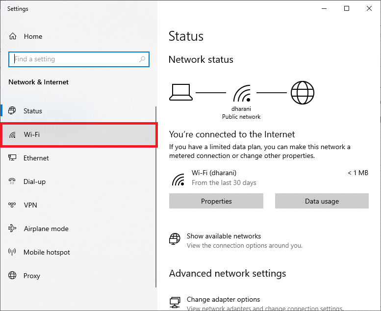 Ahora, la ventana de Configuración aparecerá en la pantalla. Haga clic en Wi-Fi.