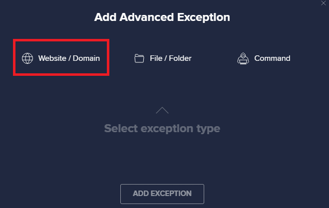 Ahora, en la nueva ventana, haga clic en Sitio web o Dominio. Arreglar ERR_CONNECTION_RESET en Chrome Windows 10