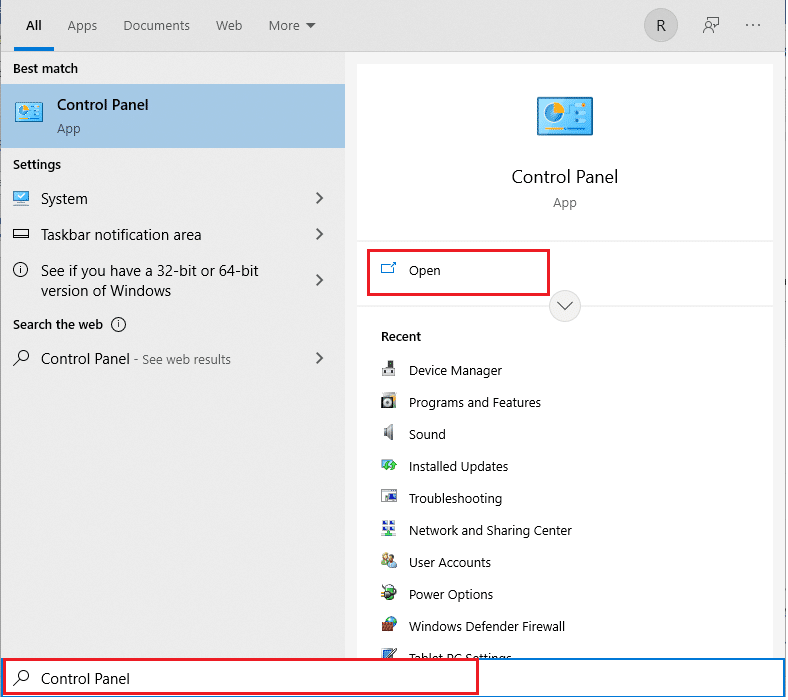 Apri il menu Start e digita Pannello di controllo. Fare clic su Apri nel riquadro di destra. Risolto il problema con l'audio dello zoom non funzionante in Windows 10