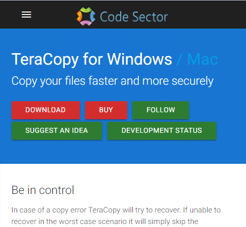 TeraCopy 다운로드 페이지