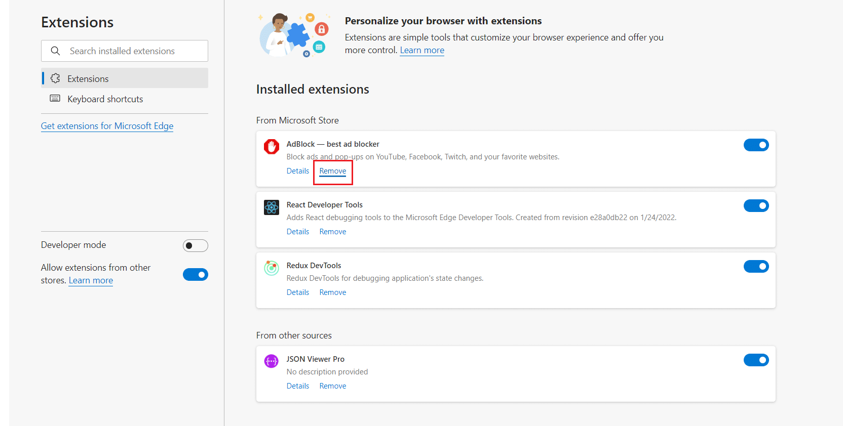 从 microsoft edge 中删除扩展。修复 INET E 安全问题