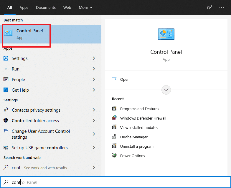 Ouvrir le panneau de configuration