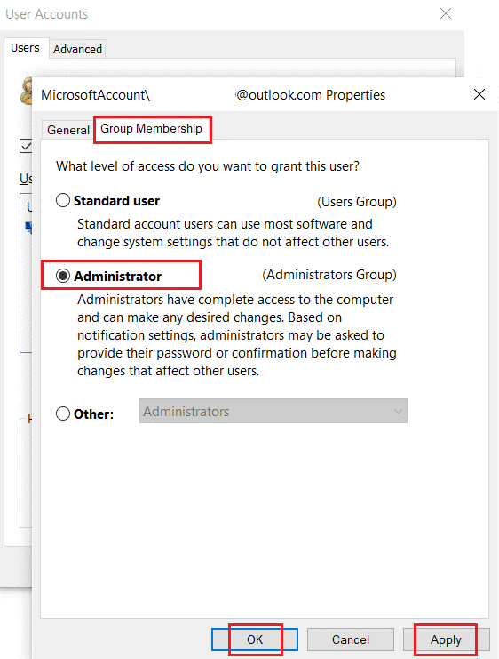 Cliquez sur Appliquer puis sur OK pour enregistrer les modifications | Correction 0x80004002 : aucune interface de ce type prise en charge