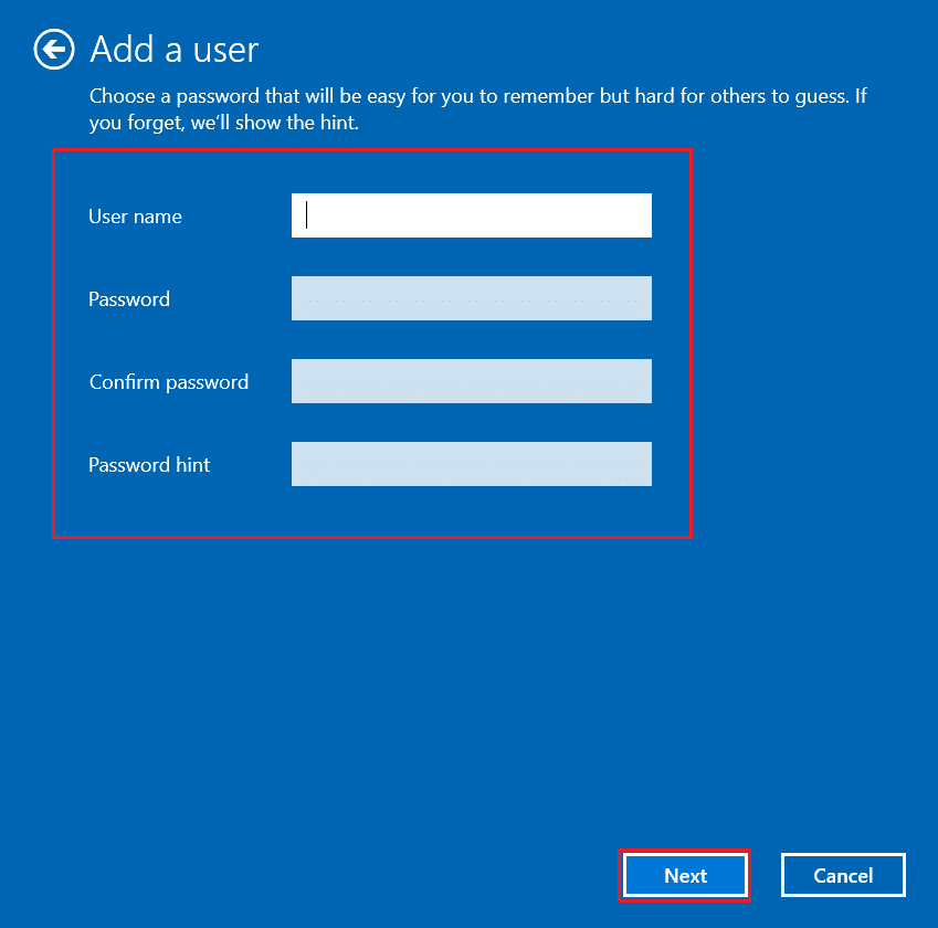 Saisissez vos identifiants et cliquez sur Suivant. Correction 0x80004002 Aucune interface de ce type prise en charge sur Windows 10