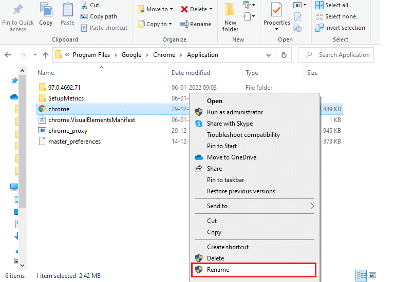 Rinominare il nome del file .exe. Correggi l'errore BREAKPOINT di Google Chrome STATUS