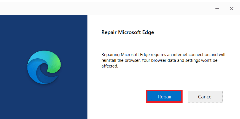 confirmez l'invite en cliquant sur Réparer. Correction de l'erreur STATUS BREAKPOINT dans Microsoft Edge