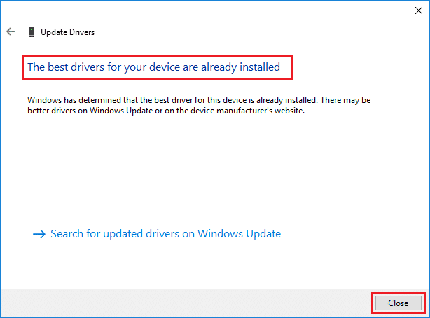Le meilleur pilote pour votre appareil est déjà installé. Correction de l'erreur STATUS BREAKPOINT dans Microsoft Edge