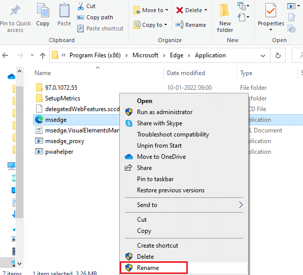 Renommez le nom de fichier .exe. Correction de l'erreur STATUS BREAKPOINT dans Microsoft Edge