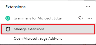 Sélectionnez n'importe quelle extension et cliquez sur Gérer les extensions