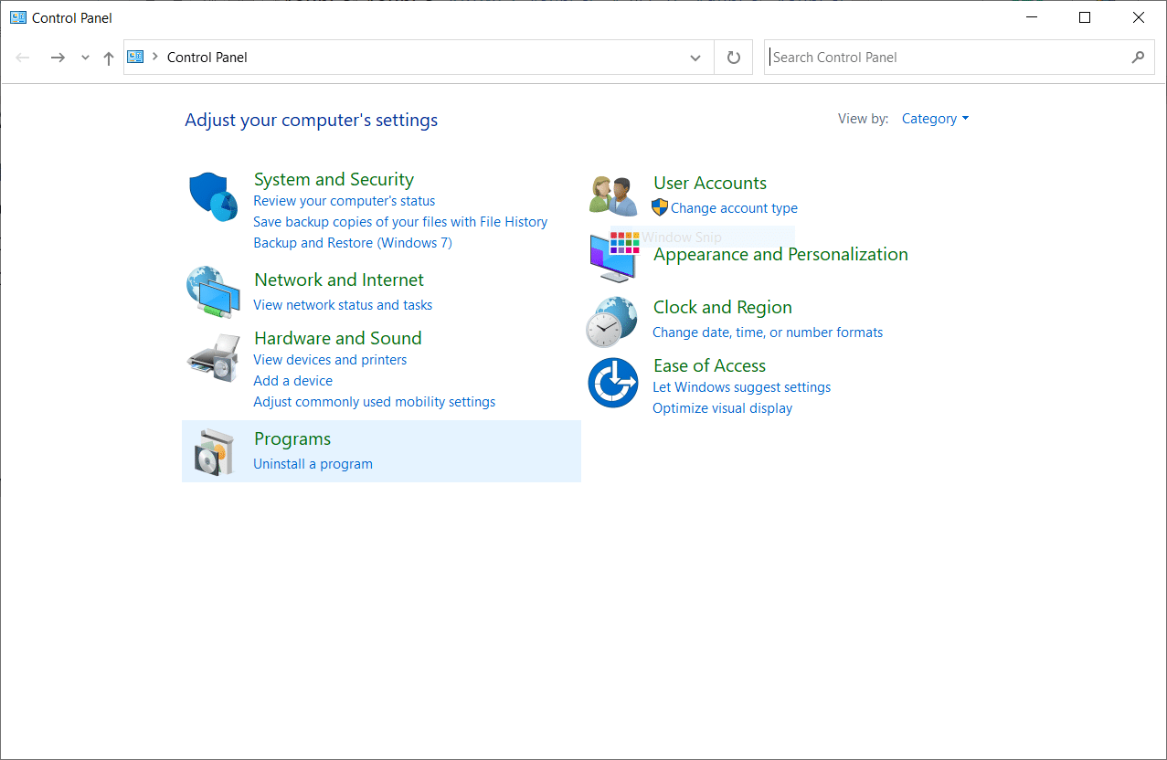 Définissez Afficher par comme catégorie et cliquez sur Désinstaller un programme. Correction de l'erreur STATUS BREAKPOINT dans Microsoft Edge