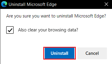 cliquez sur le bouton Désinstaller dans l'invite de confirmation de Microsoft Edge