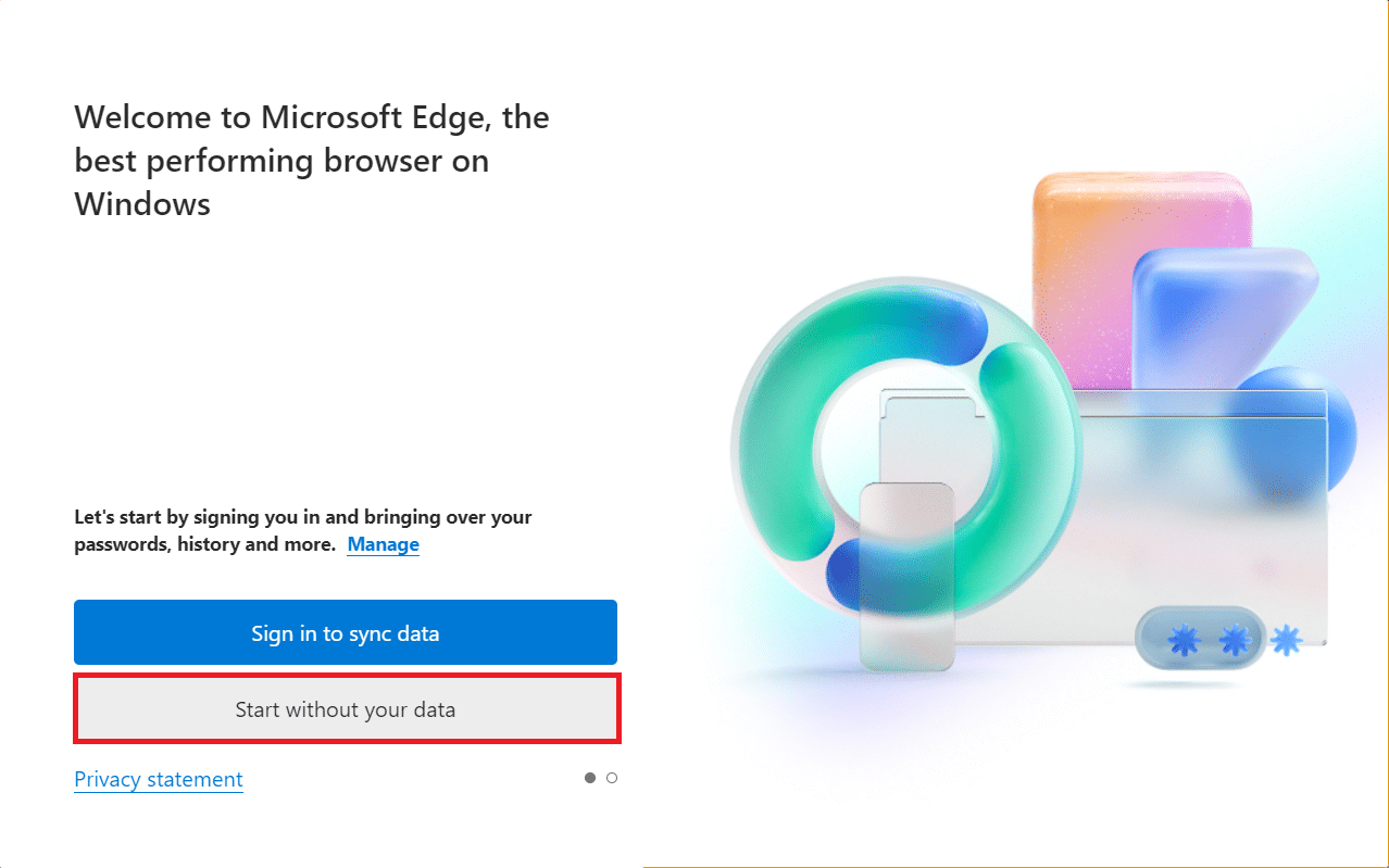 Cliquez sur Démarrer sans vos données. Correction de la VIOLATION D'ACCÈS AU STATUT dans Chrome