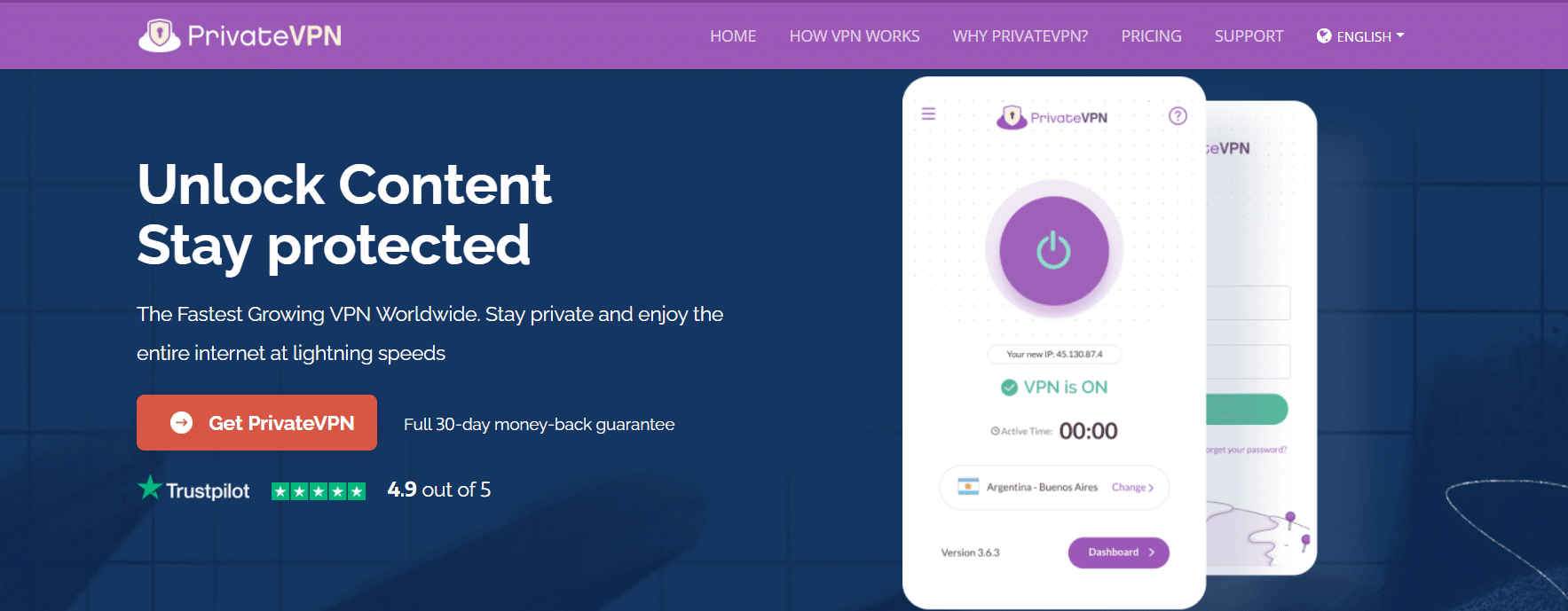 Homepage di PrivateVPN