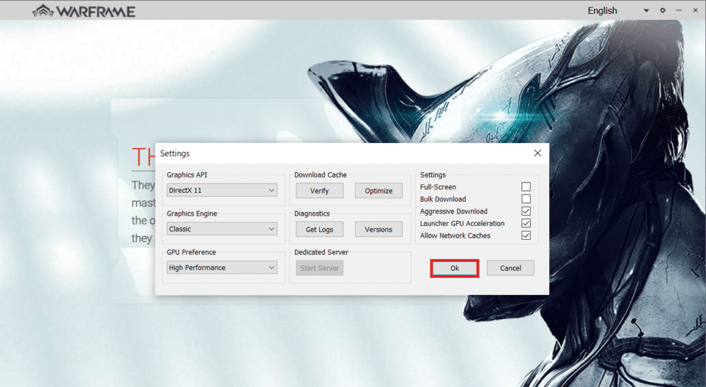 configuración de warframe clic-ok
