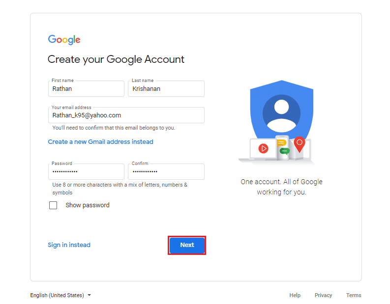 Fare clic su Avanti dopo aver inserito le informazioni