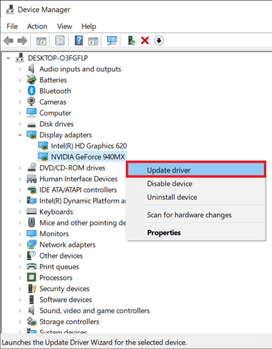 Vous verrez les adaptateurs d'affichage sur le panneau principal. Correction de l'erreur de mise à jour Windows 10 0x80070103