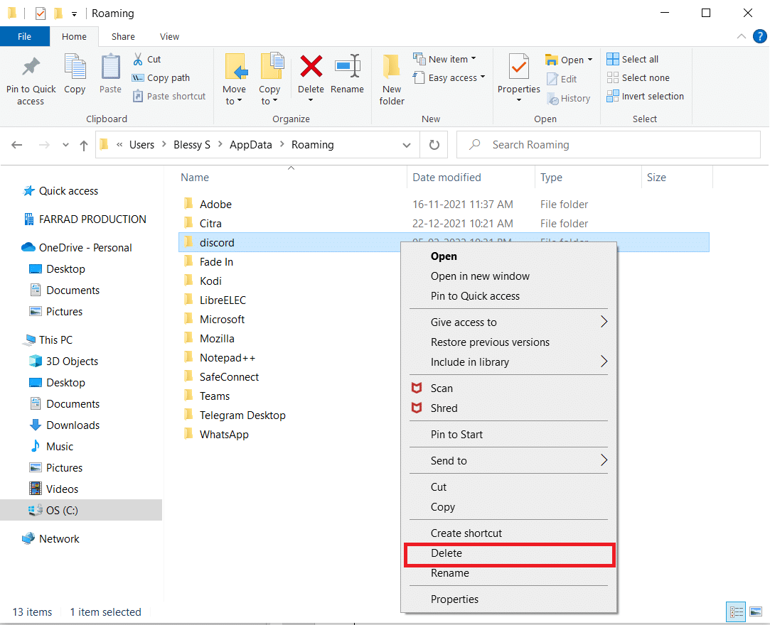 Discordを右クリックして、Deleteを選択します。 Windowsエラー0の修正ERROR_SUCCESS操作が正常に完了しました