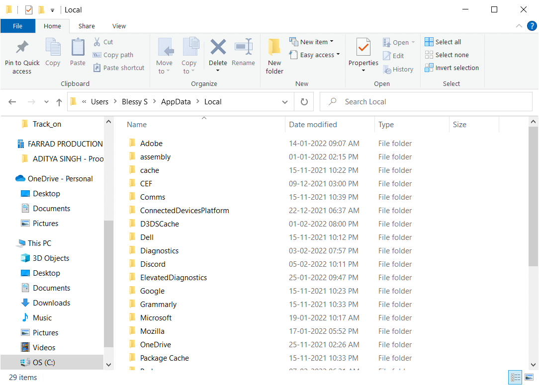 アプリのローカルフォルダーに移動します。 Windowsエラー0の修正ERROR_SUCCESS操作が正常に完了しました