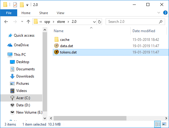 Fișierul jetoane de activare pentru Windows 10 se află în general la C:\Windows\System32\SPP\Store\2.0