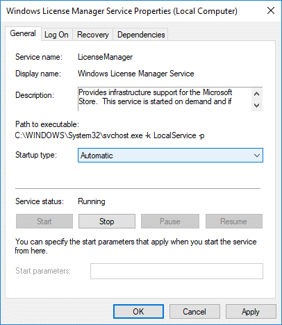 Setați Serviciul Windows License Manager la Automat