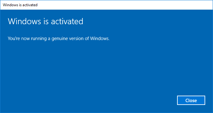 Pe pagina Windows este activată, faceți clic pe Închidere