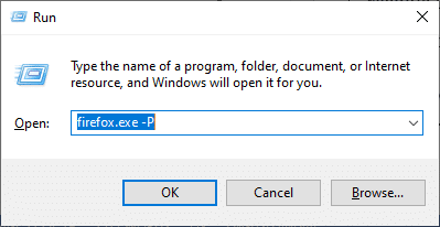 在“运行”对话框中键入 firefox.exe P，然后按 Enter。