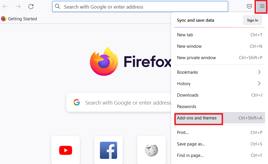 单击 Firefox 中的菜单图标，然后单击附加组件和主题